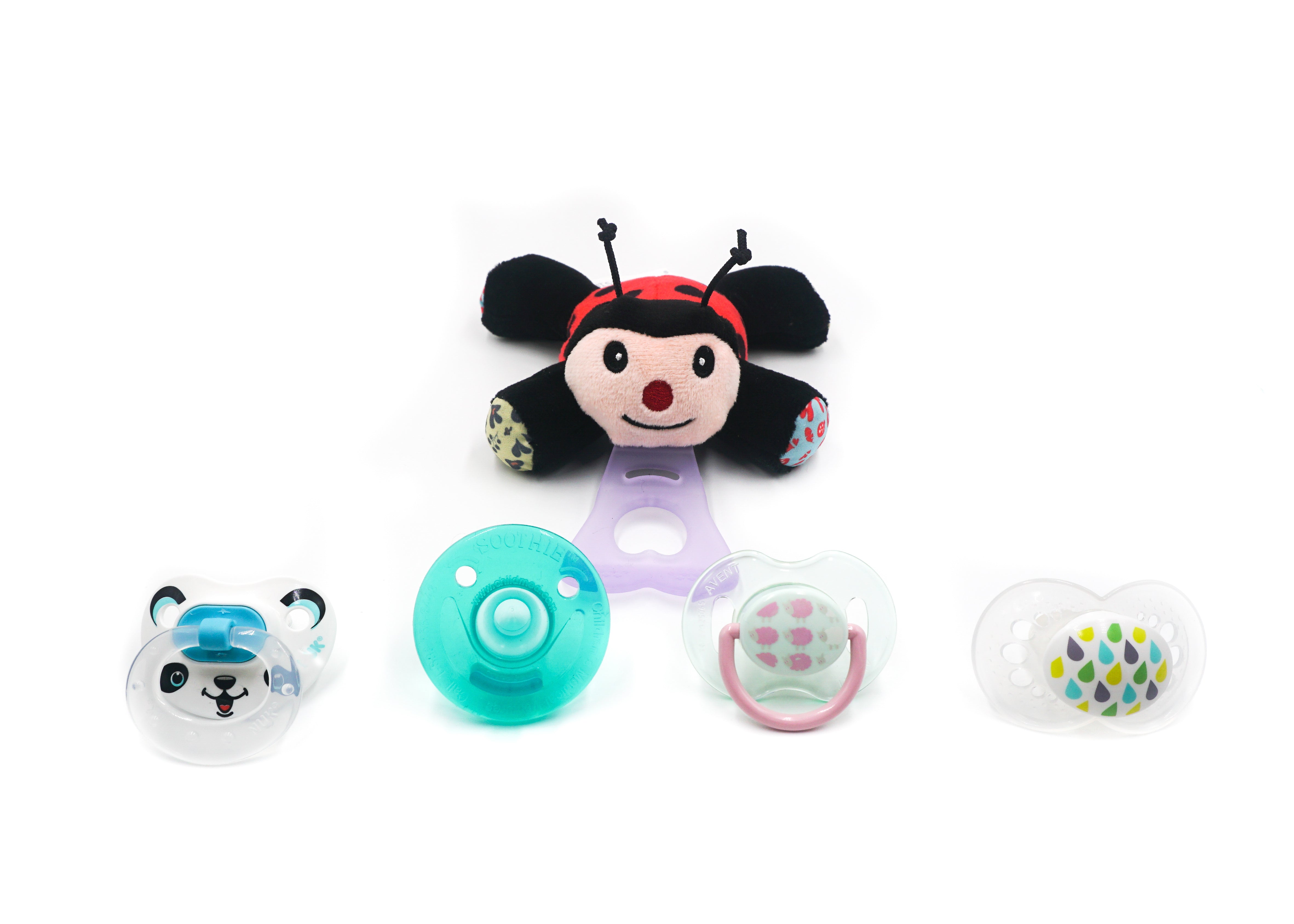 Bug Pacifier 5 In 1 Teething Toy and Detachable Pacifier holder, Lady bug