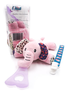 5 In 1 Teething Toy and Detachable Pacifier Holder, Pink Elephant - nissi-jireh